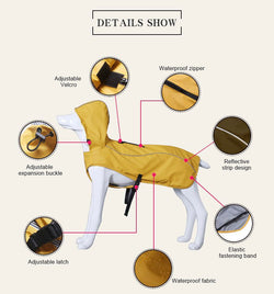 Impermeabile per cani di taglia media e grande con cappuccio e strisce riflettenti – Leggero, portatile e universale