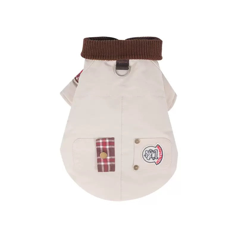 Giacca imbottita color kaki per cani – Cappotto caldo con ricami, comodo per l’autunno e l’inverno