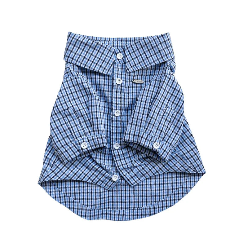Elegant Blue Checkered Pet Shirt – Breathable Plaid Style for Dogs & Cats - Paw Charge