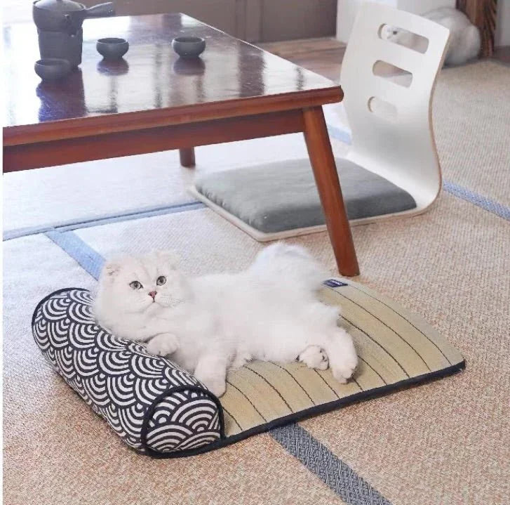 Ukiyo - e Seigaiha Pet Cooling Mat – Breathable Reed Grass with Timeless Wave Design - Paw Charge
