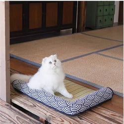 Ukiyo - e Style Reed Grass Cooling Mat – Breathable Pet Bed with Neck Support - Paw Charge